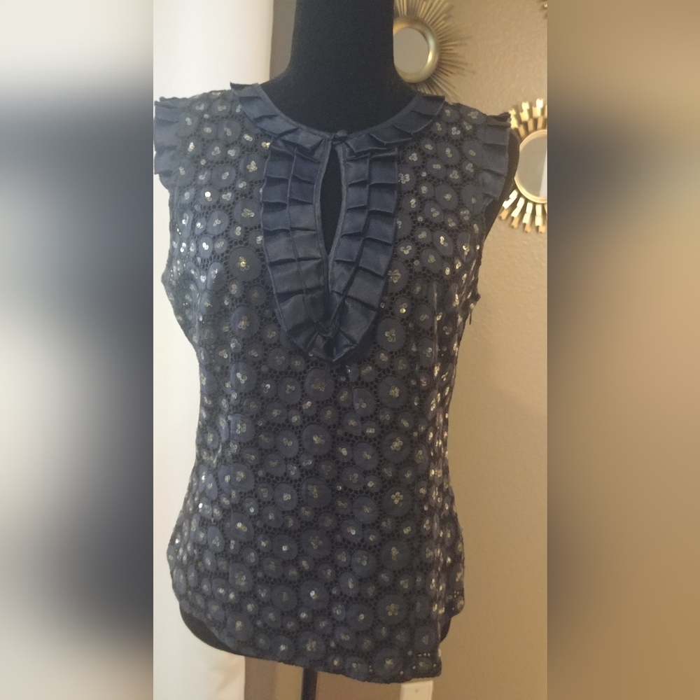 Bebe Navy Lace Detail Blouse